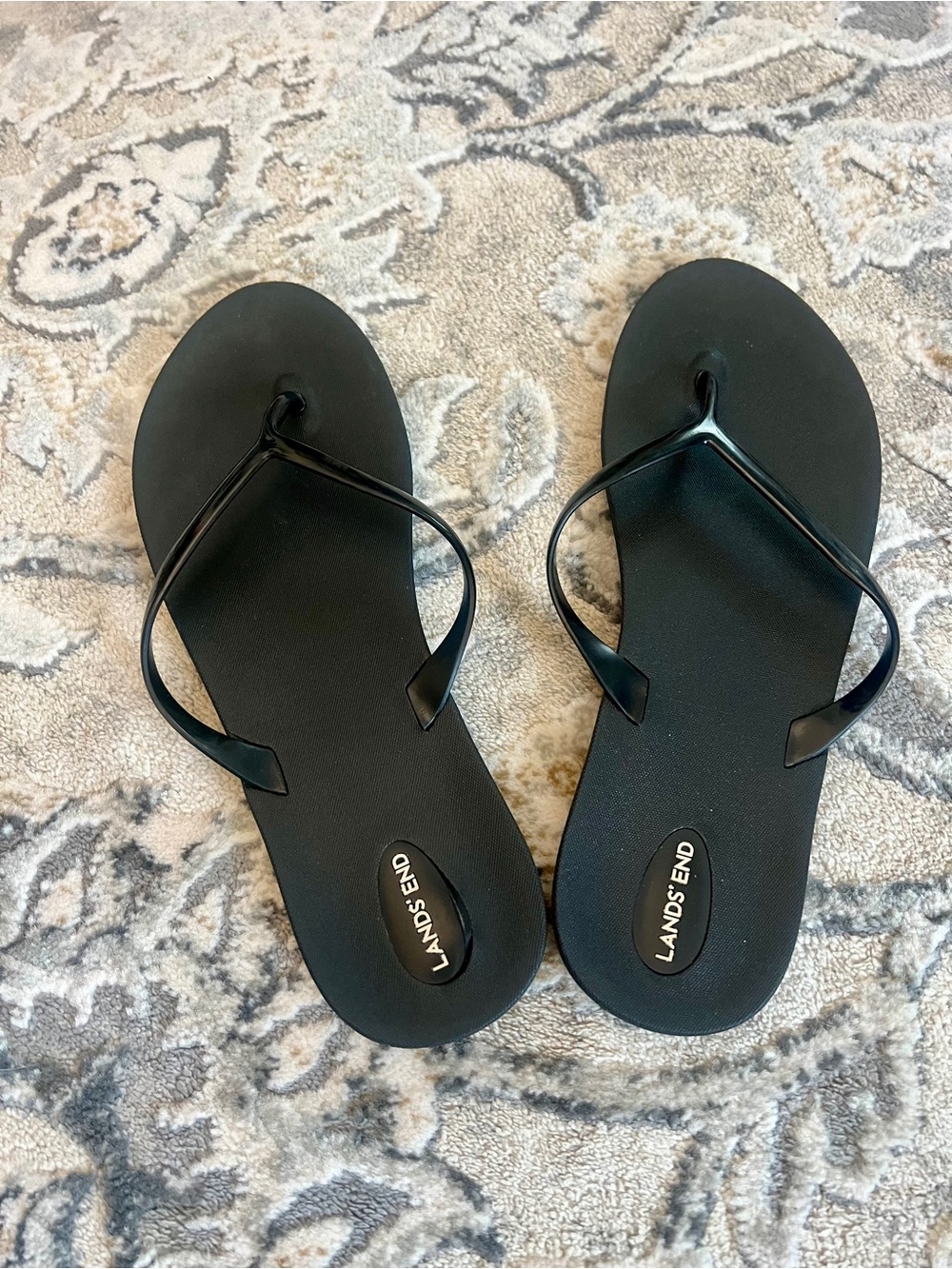 Lands' End Black Slim Strap Flip Flop Sandals